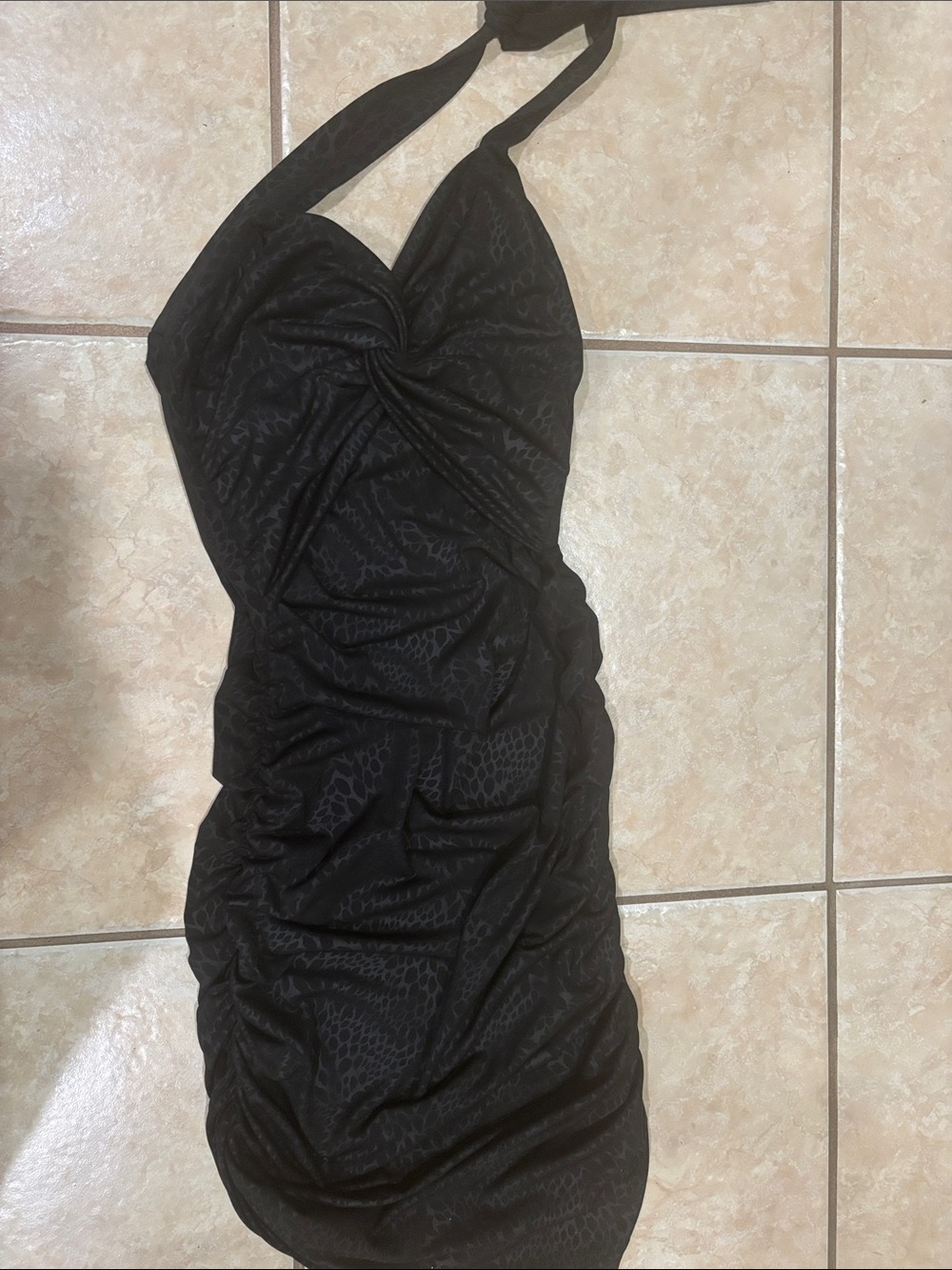 bebe Black One-Shoulder Halter Ruched Cocktail Dress